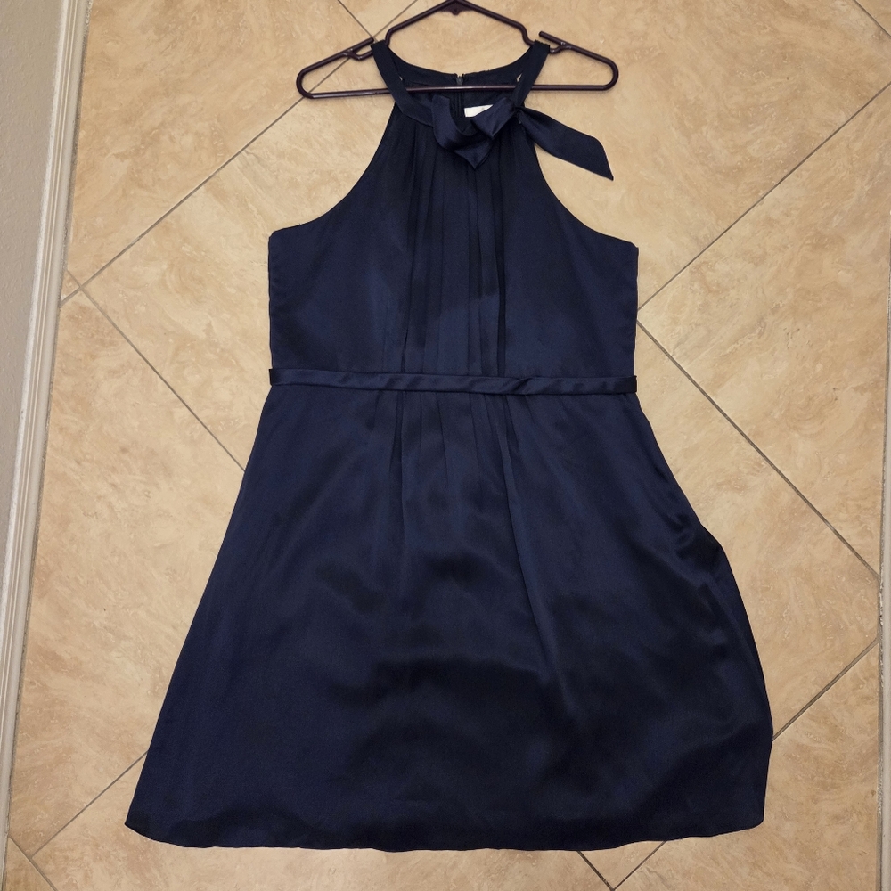 MELISSA SWEET women's size 16 midi sleeveless blue silk dress bow at neck
